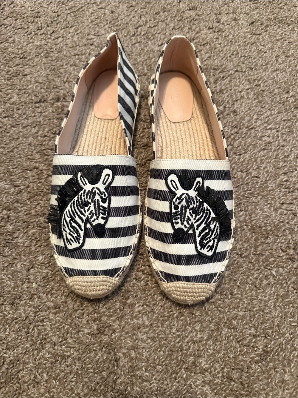 kate spade Black & White Striped Zebra Espadrille Flats